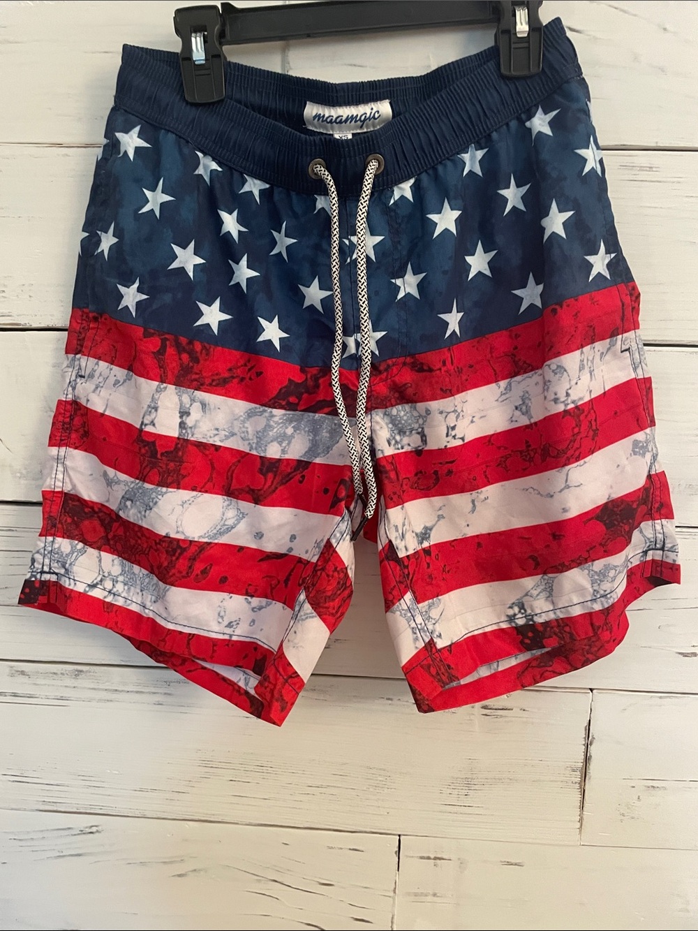 Maamgic Men's American Flag Swim Trunks in Red, White & Blue - Picture 4 of 5